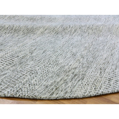 9'5"X9'6" Goose Gray Undyed 100% Wool Hand Knotted Grass Design Round Rug