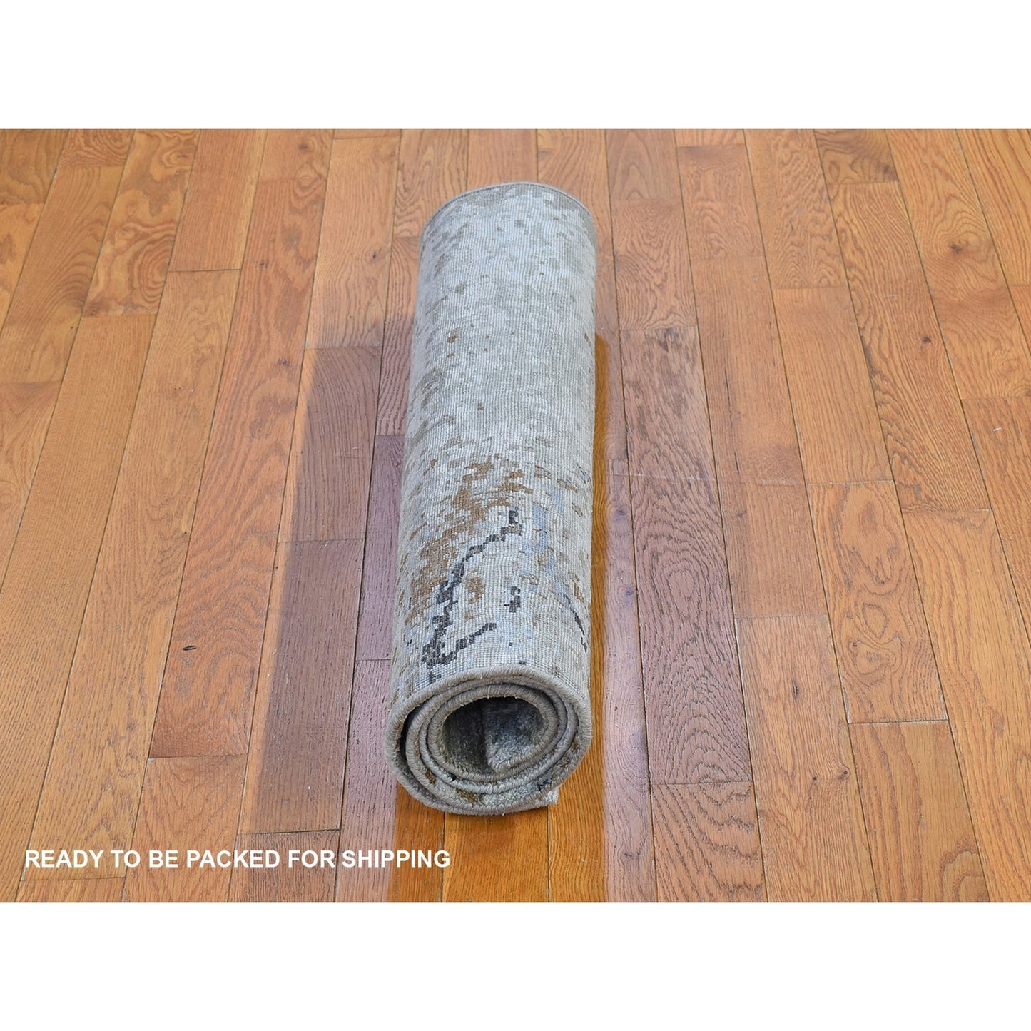 2'10"X5'1" Abstract Design Wool And Silk Hi-Low Pile Hand Knotted Rug