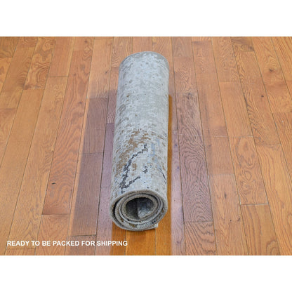 2'10"X5'1" Abstract Design Wool And Silk Hi-Low Pile Hand Knotted Rug