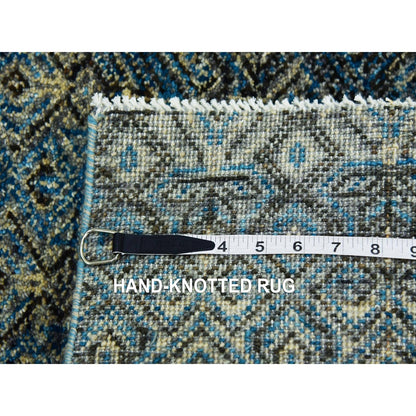 2'6"X6'2" Blue Hand Knotted Kohinoor Herrita Design 100% Wool Runner Rug