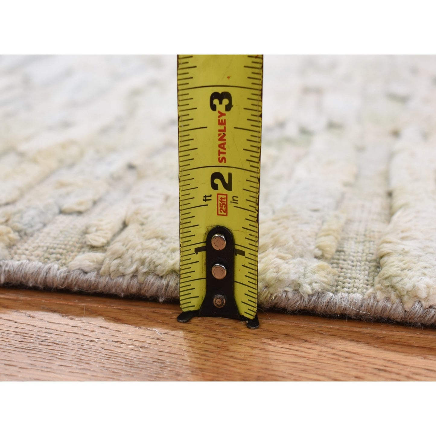 2'X2' Beige Sample Fragment Pure Silk With Wool Hand Knotted Square Rug