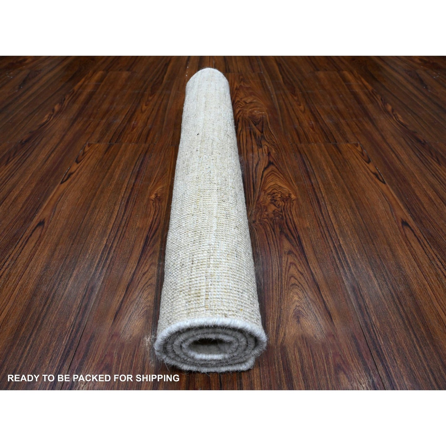2'1"X3' Bone White Single Color Modern Peshawar Hand Knotted Wool Mat Rug