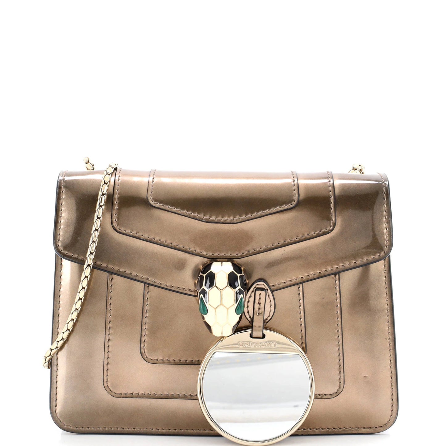 Bvlgari Serpenti Forever Square Shoulder Bag Metallic Leather Small