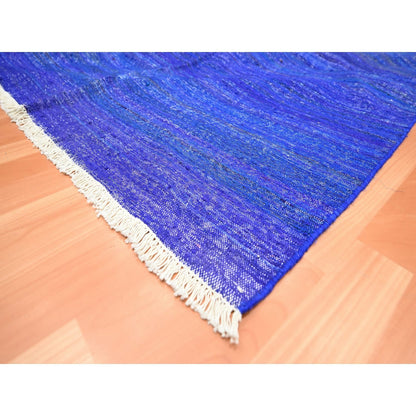 9'2"X11'8" Admiral Blue Sari Silk Flat Weave Kilim Hand Woven Rug