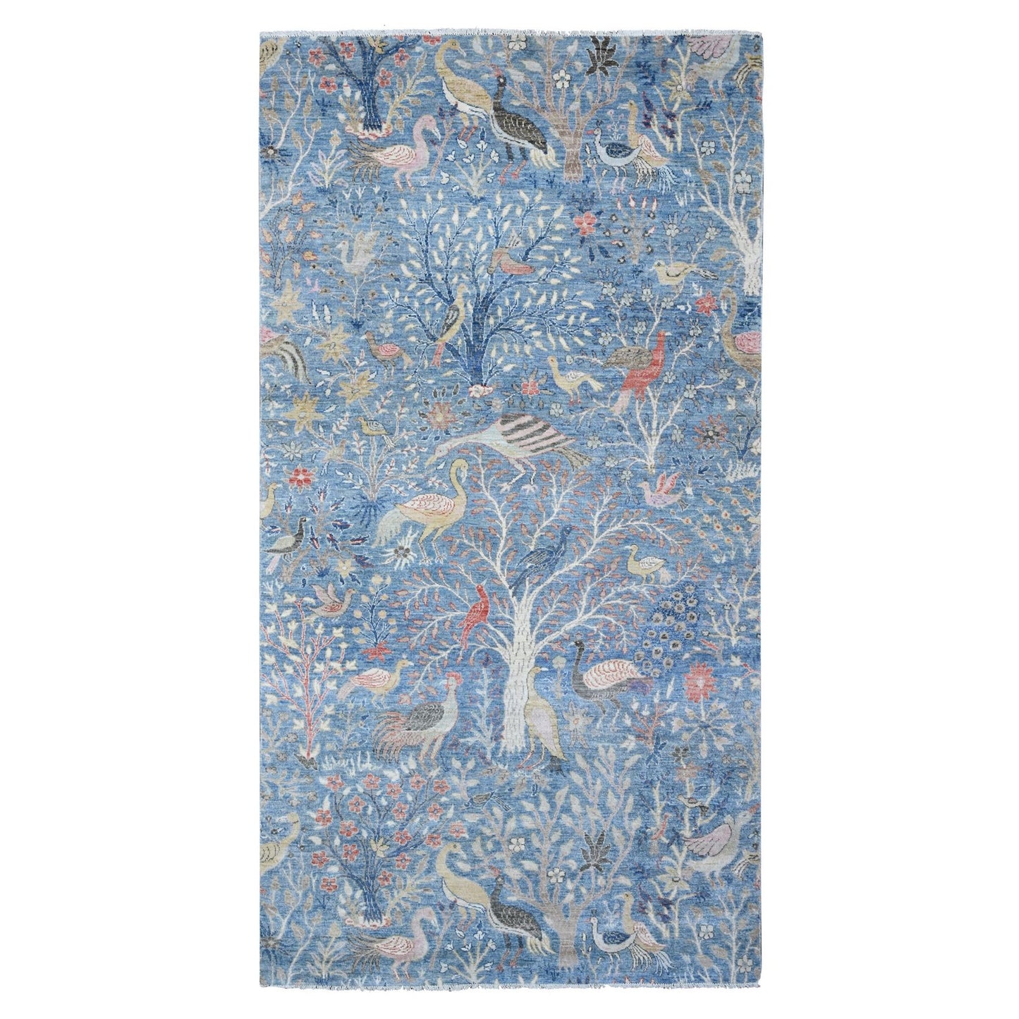 6'X11'10" Blue Birds Of Paradise Peshawar Hand Knotted Wide Runner Rug
