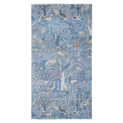 6'X11'10" Blue Birds Of Paradise Peshawar Hand Knotted Wide Runner Rug