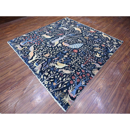 8'X8' Blue Birds Of Paradise Peshawar Hand Knotted Square Oriental Rug
