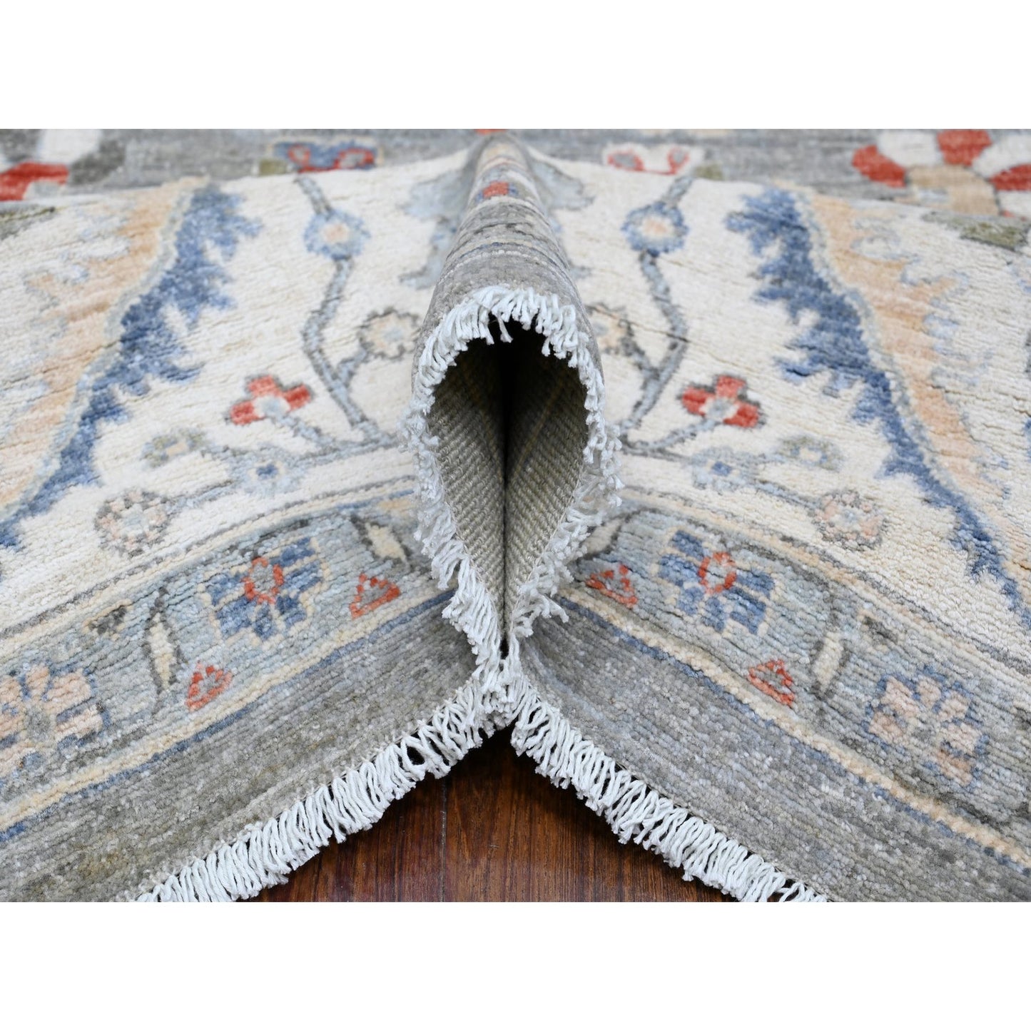 9'2"X11'10" Shark Gray Hand Knotted Heris All Over Design Peshawar Rug