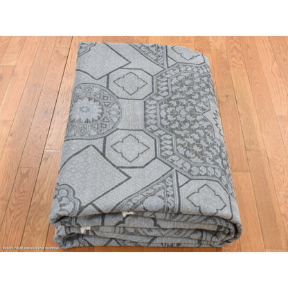 9'X11'7" Cadet Gray Silk With Wool Mamluk Design Hand Knotted Rug