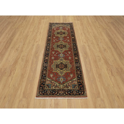 2'7"X7'10" Red New Zealand Wool Heris Revival Hand Knotted Runner Rug
