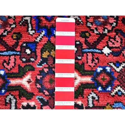 3'6"X5'1" Red New Farsian Amadan Flower Medallion Design Handknotted Rug