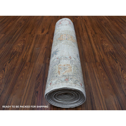 2'6"X14' Soft Velvety Wool Hand Knotted Gray Angora Oushak Runner Rug
