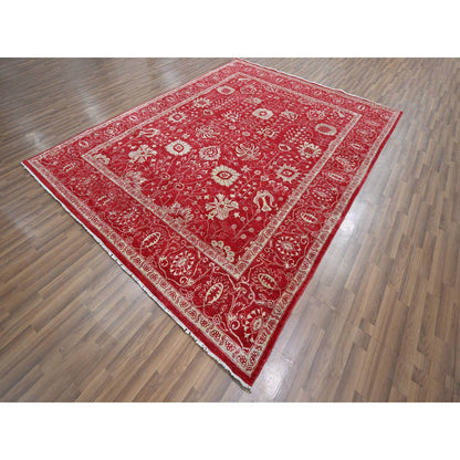 7'9"X10' Red Zoroastrian Influence Design Wool & Silk Hand Knotted Rug