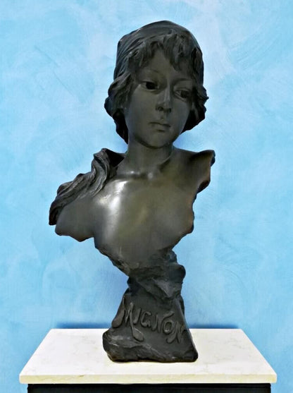 Emmanuel Villanis Mignon 1896 Salon Art Nouveau Bronze Bust Woman French Artist