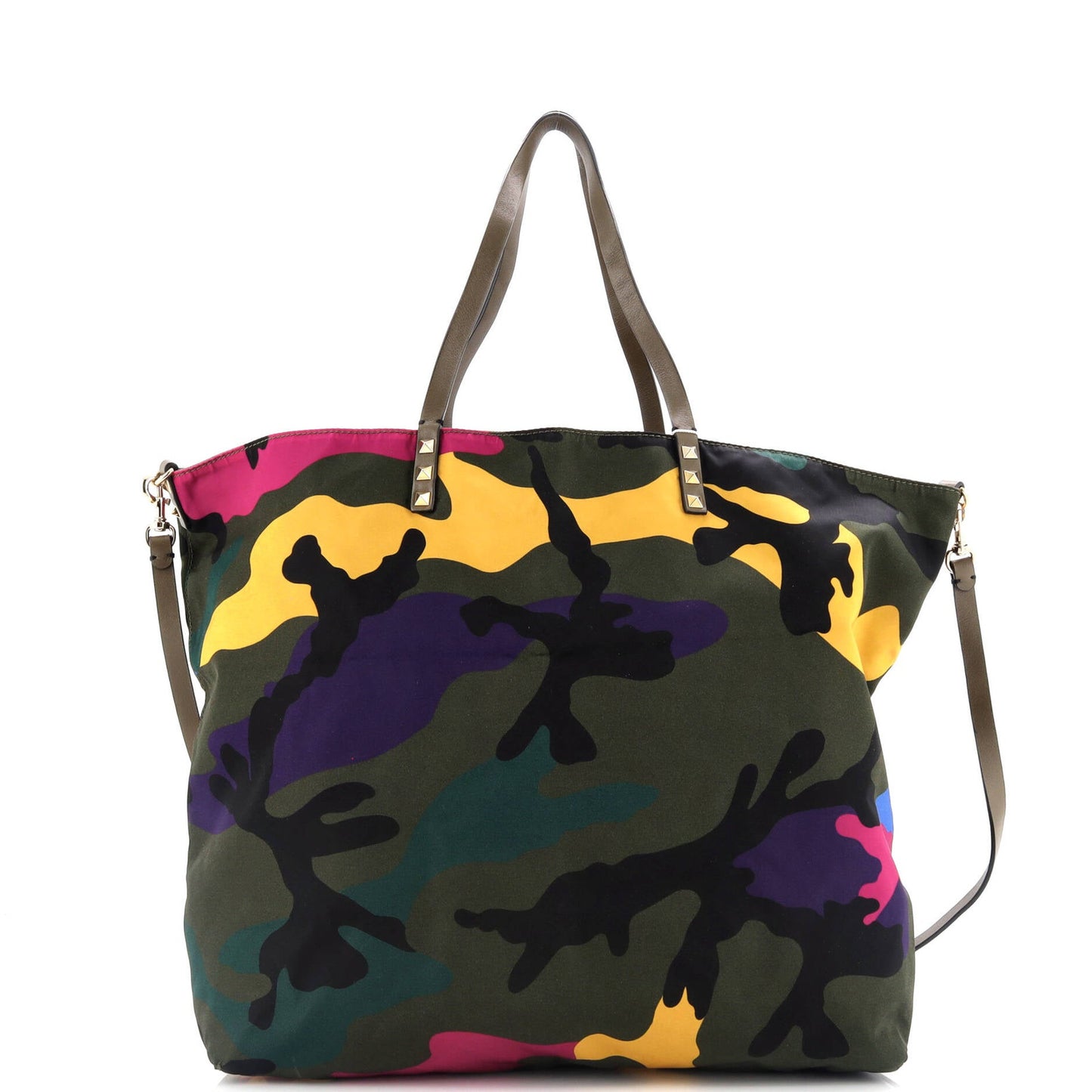 Valentino Garavani Rockstud Open Reversible Convertible Tote Camo Nylon Medium