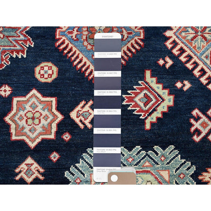 9'X9' Blue Special Kazak Geometric Wool Hand Knotted Round Oriental Rug