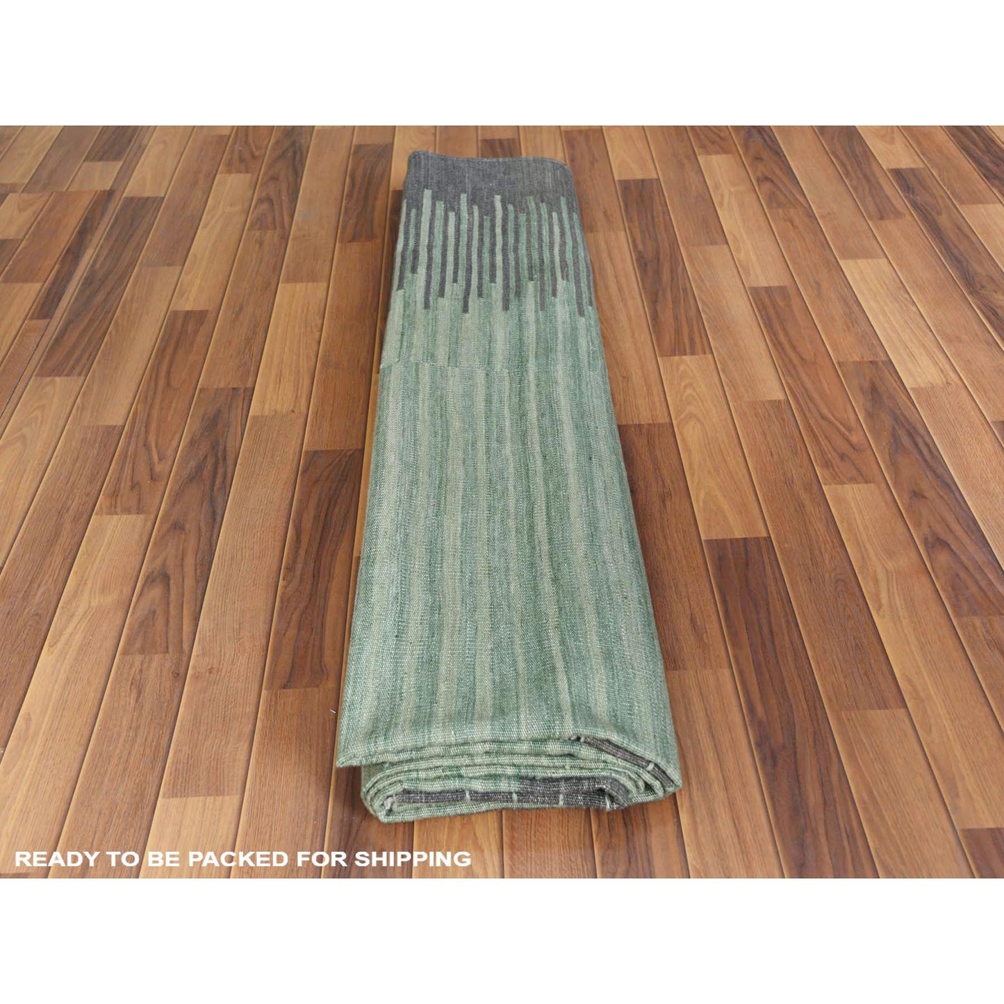 9'2"X12' Light Green Flat Weave Kilim Organic Wool Hand Woven Rug