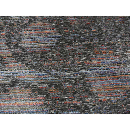 5'9"X7'10" Black Erased Design Handspun Wool And Silk Oriental Rug