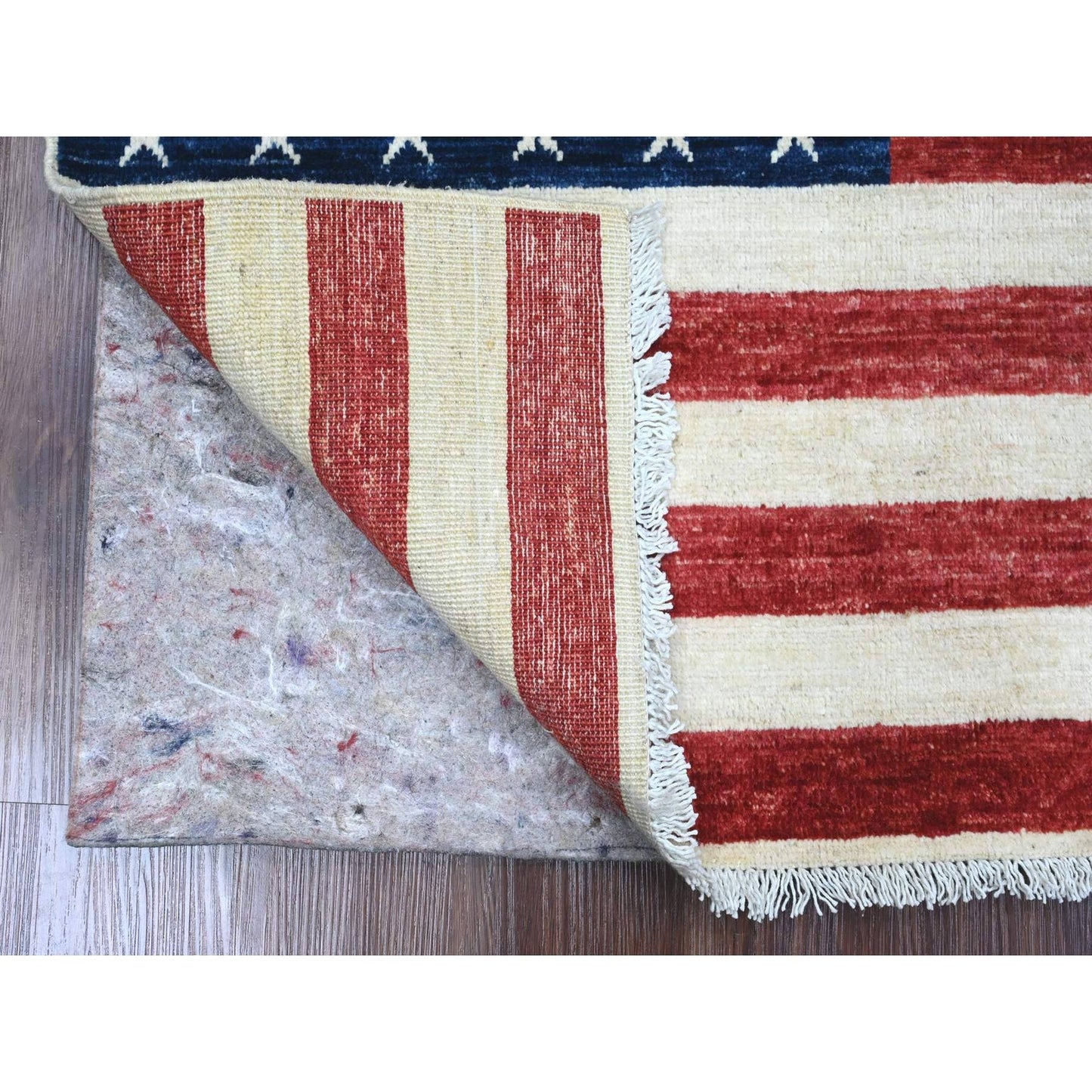 2'5"X4' Red All Wool American Flag Hand Knotted Peshawar Wall Hanging Rug