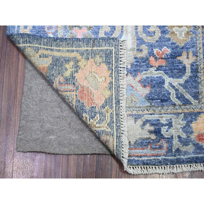 2'9"X15'8" Admiral Blue Afghan Angora Oushak Wool Hand Knotted Runner Rug