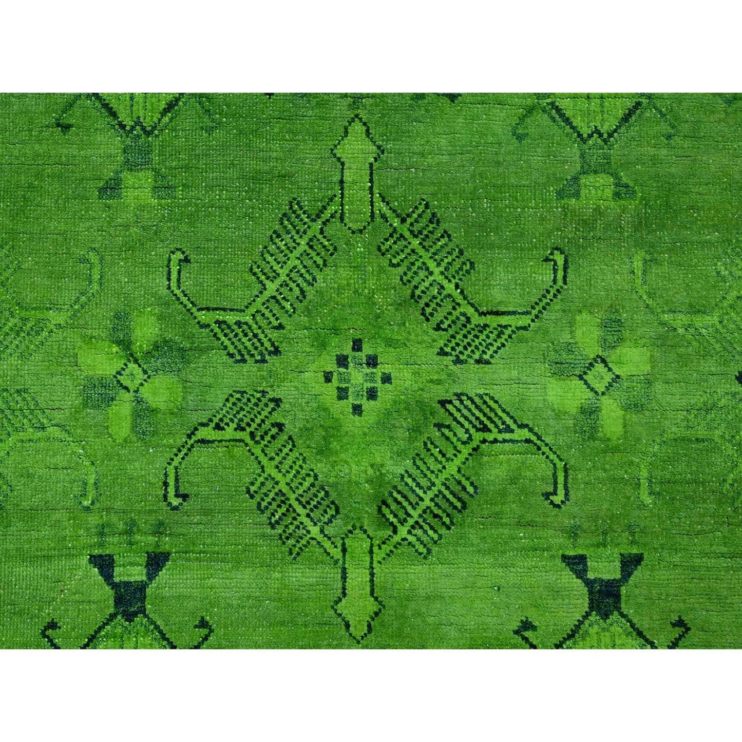 Rug 8'x9'6" Green Overdyed Kazak Geometric Pattern Hand Knotted 100% Wool