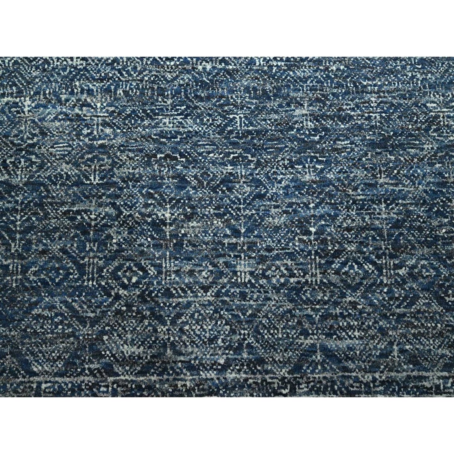 8'1"X10' Denim Blue Hand Knotted Wool And Silk Rug Intricate Tree Design