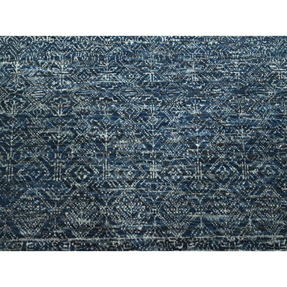 8'1"X10' Denim Blue Hand Knotted Wool And Silk Rug Intricate Tree Design