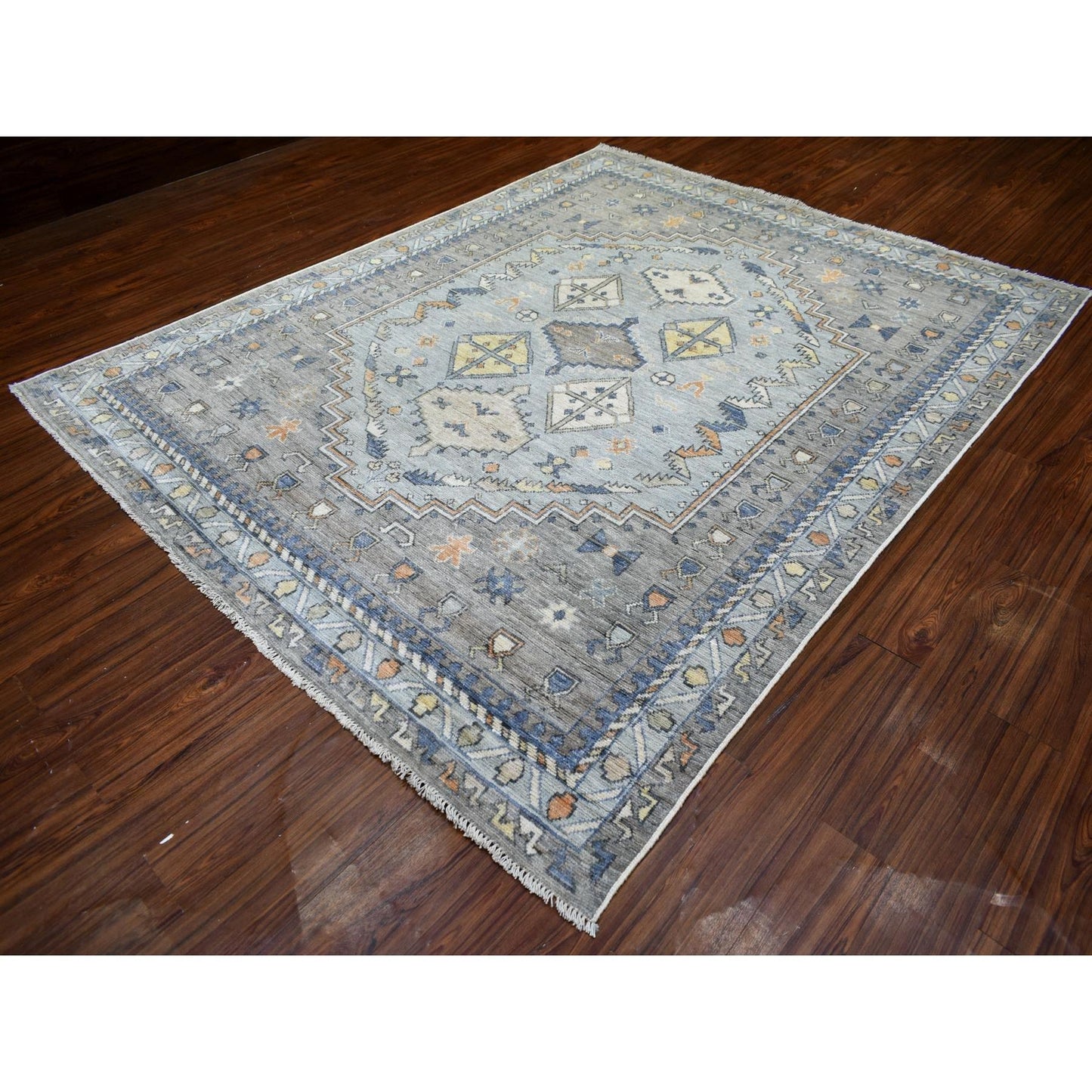 8'X9'10" Gray Anatolian Village Inspired Wool Hand Knotted Rug
