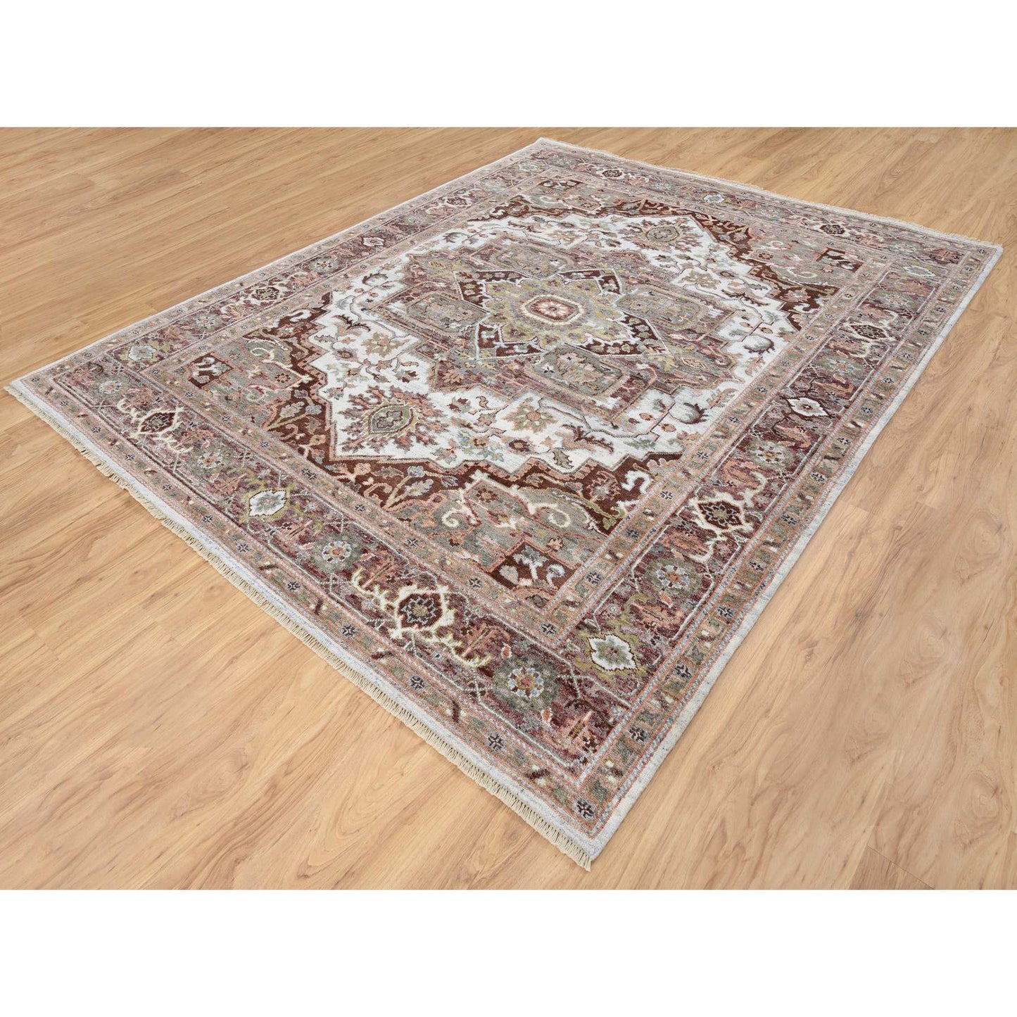 8'X10' Mixed Burgundy Heris Heritage Design Hand Knotted Pure Wool Rug