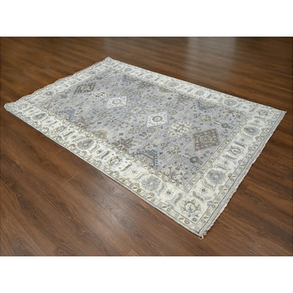 6'X9' Misty Gray, Pure Wool, Hand Knotted, Karjihooz Design Oriental Rug