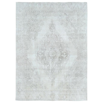 8'10"X12'4" Ivory Hand Knotted Vintage Farsian Tebraz Worn Wool Rug