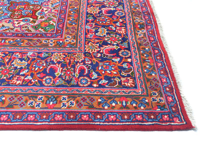 Vintage Hand-Knotted Wool Oriental Rug 10X13 Red Floral Classic Design Carpet
