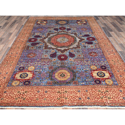 6'1"X9' Blue Hand Knotted All Wool Mamluk Dynasty 200 Kpsi Design Rug