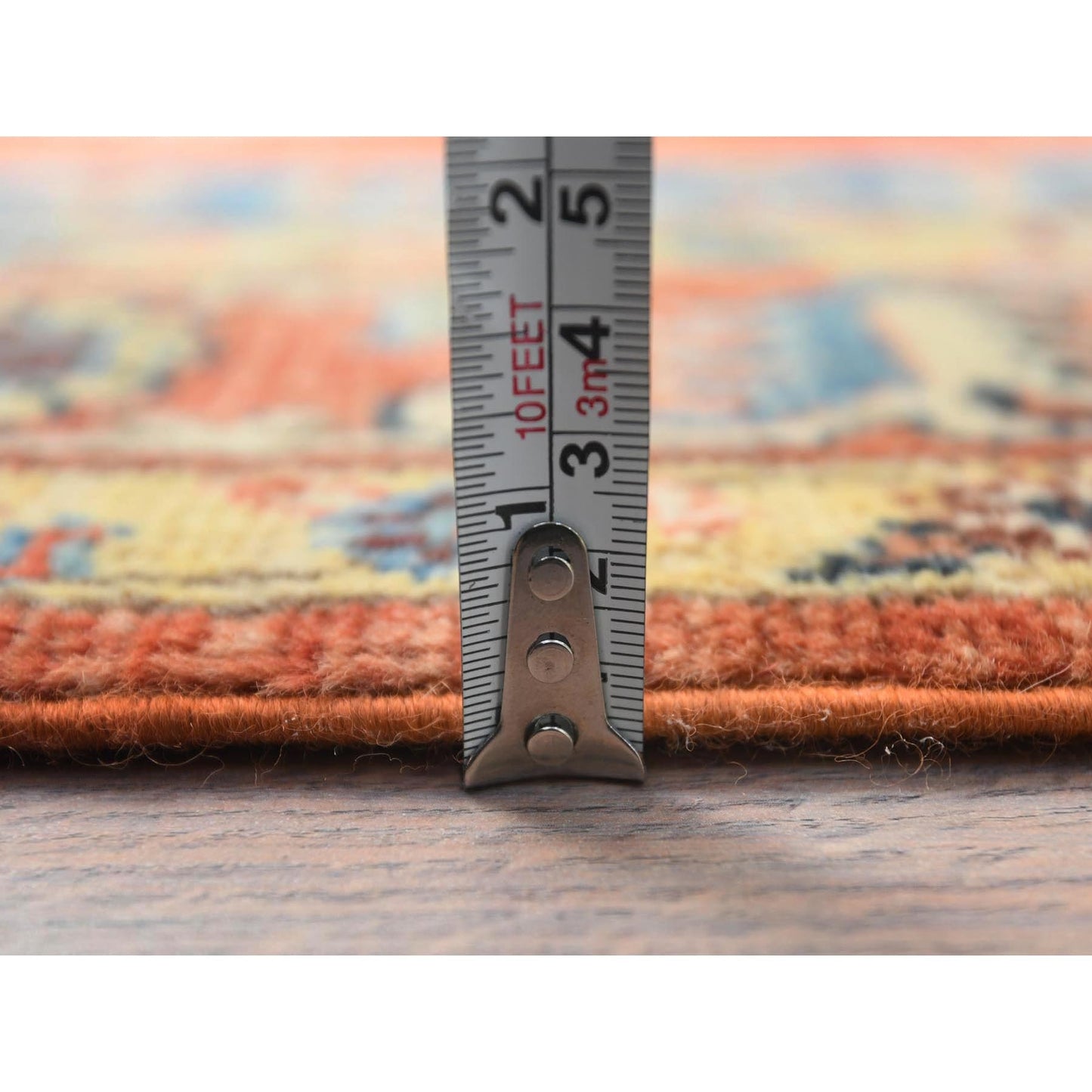 3'10"X6'2"Orange Afghan With Bookshaish Design Hand Knotted Pure Wool Rug