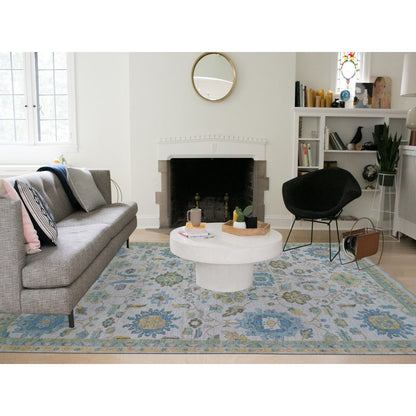 10'1"X14' Daisy Ivory Hand Knotted Oushak Weave And Design Pure Wool Rug