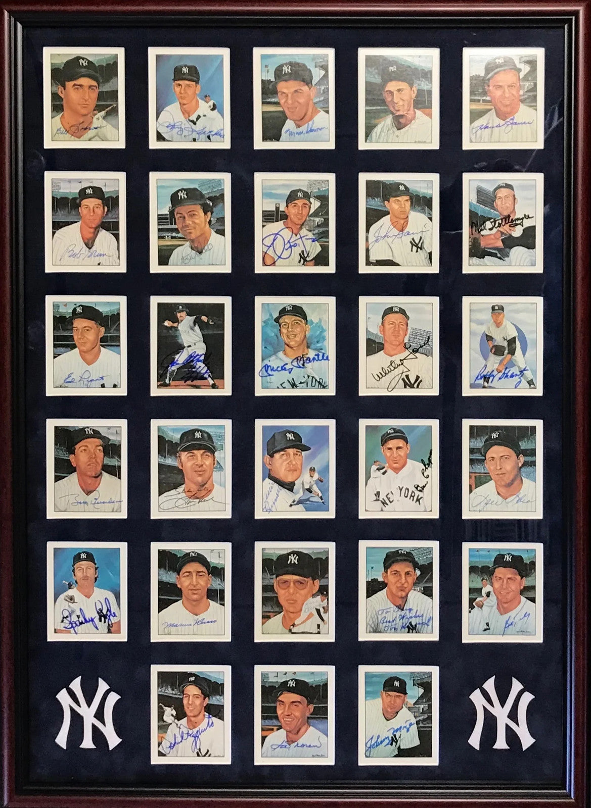 New York Yankees Hall Of Famers & Stars Autographed Framed 21X29 Postcards