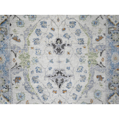 2'7"X9'10" Agate Gray Oushak Floral Motifs Wool Hand Knotted Runner Rug