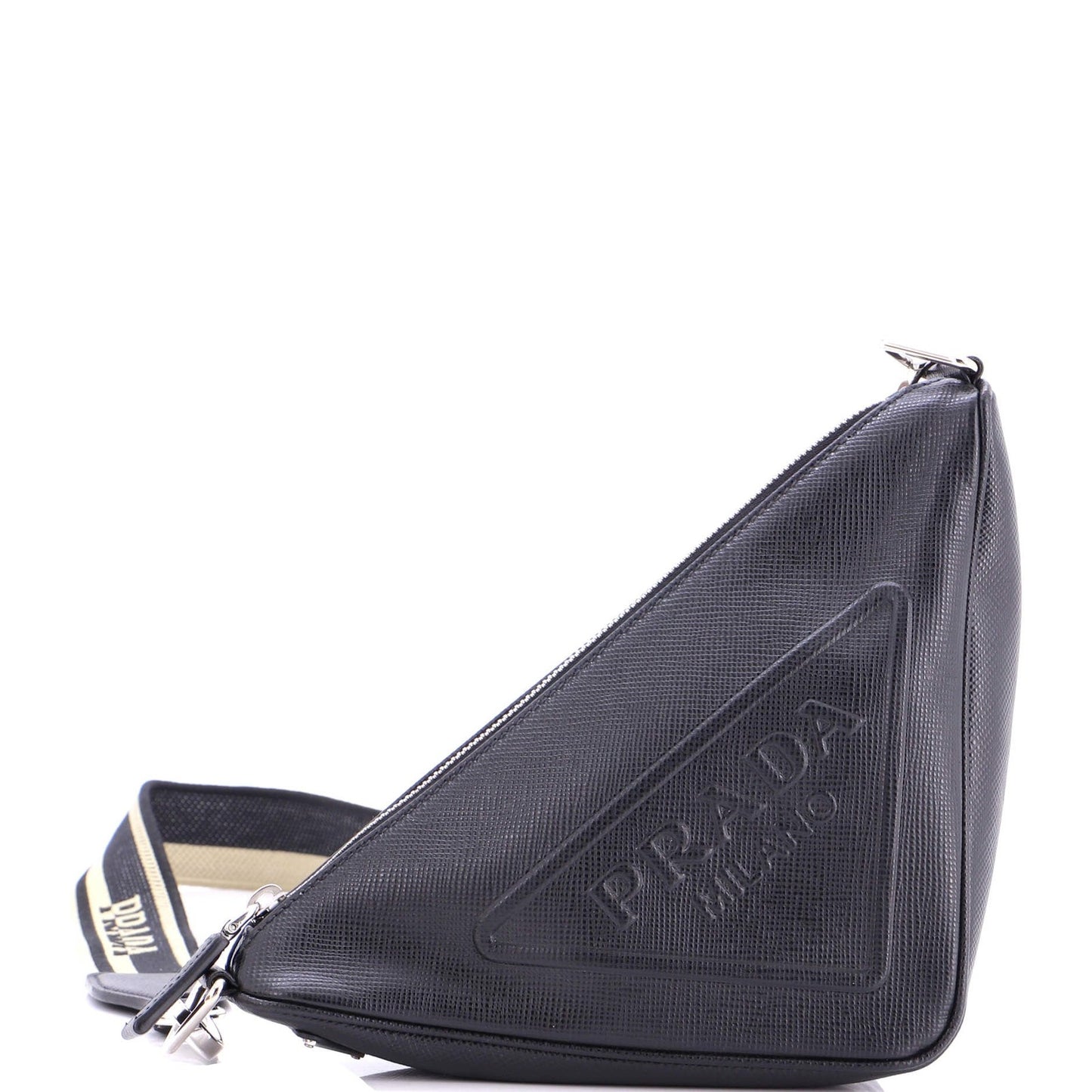 Prada Triangle Logo Zip Crossbody Bag Soft Leather Small