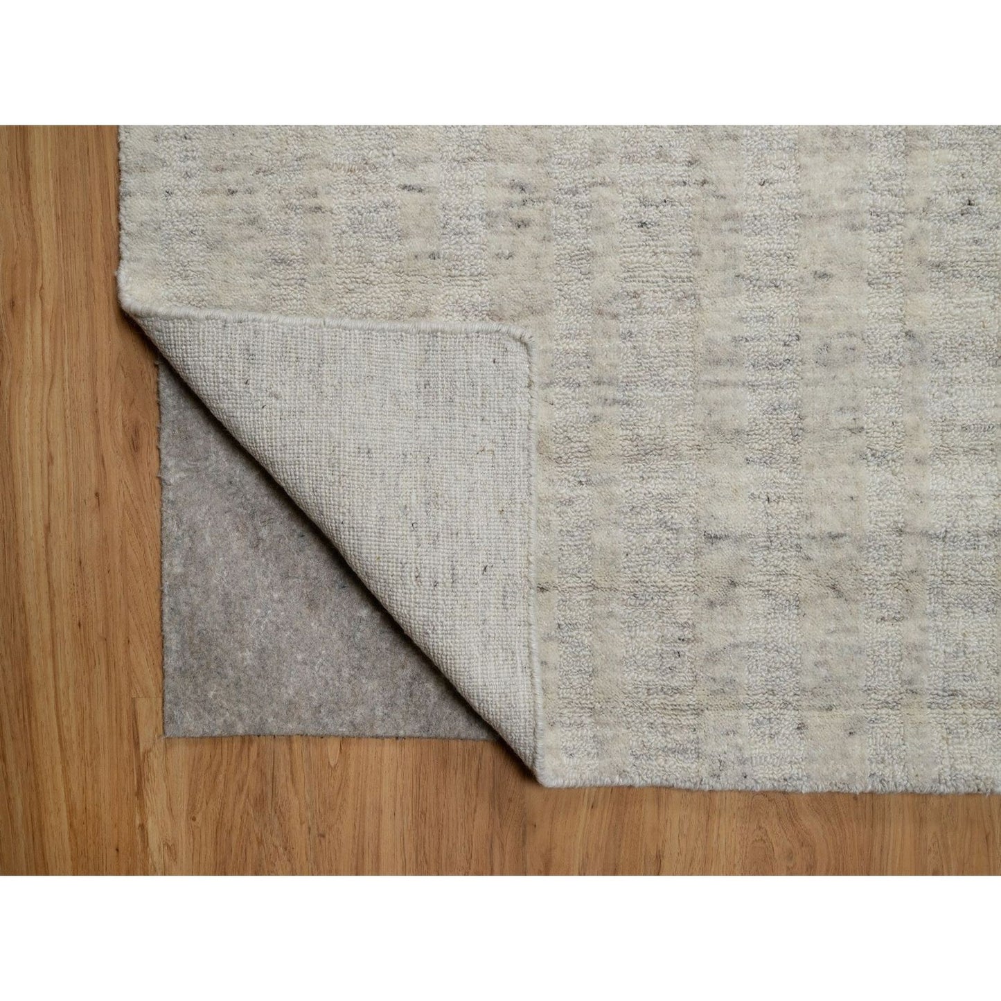 8'10"X12' Bone White Vertical Stripes Design Hand Loomed Natural Wool Rug