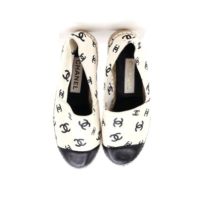 Chanel Women'S All Over Cc Cap Toe Espadrilles Printed Leather
