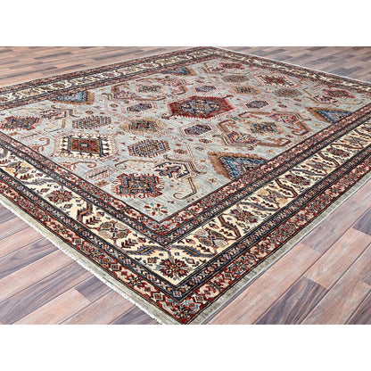 8'X9'10" Ivory 100% Wool Afghan Super Kazak Hand Knotted Oriental Rug