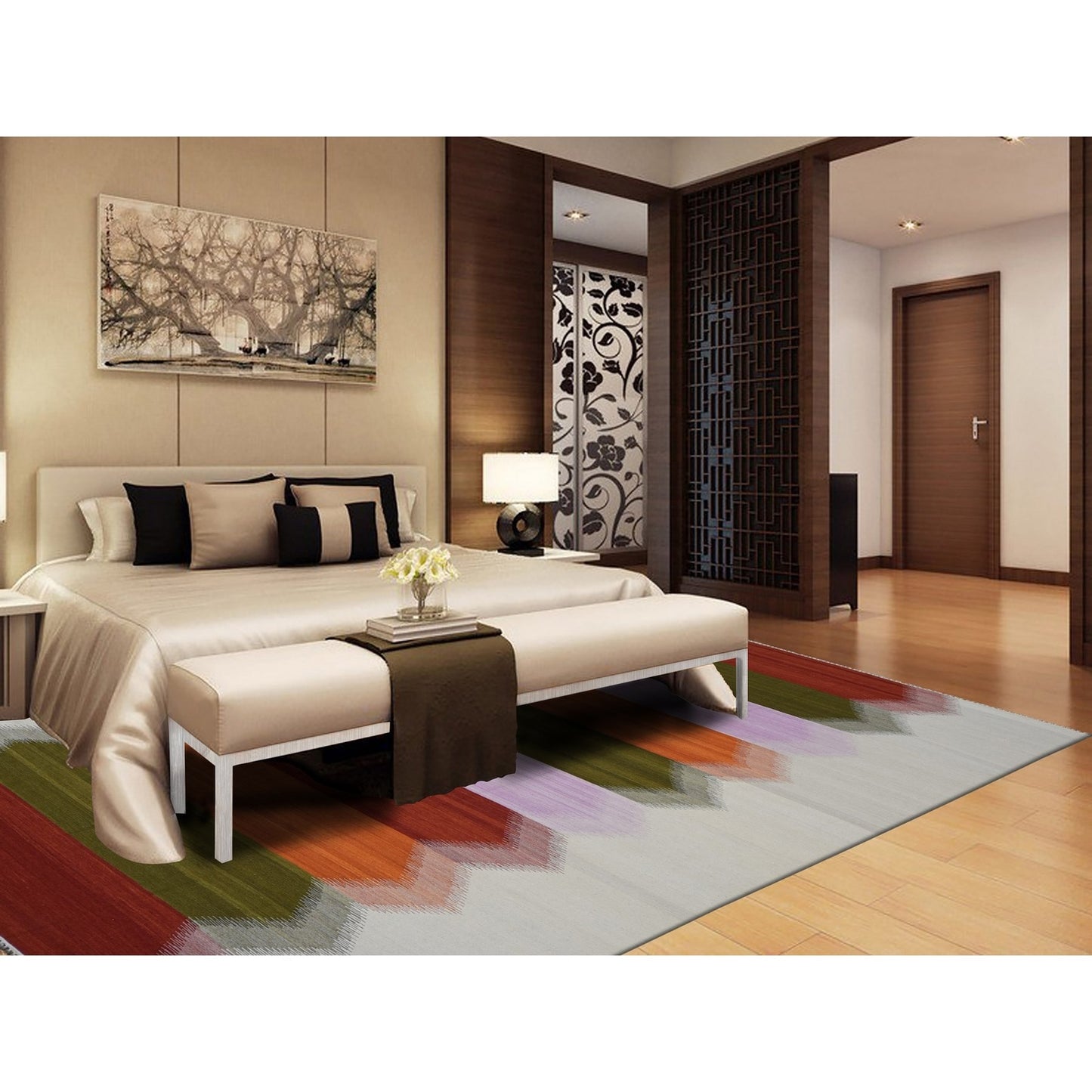 Rug 9'x12'7" Ivory Flat Weave Durie Kilim Hand Woven 100% Wool Reversible