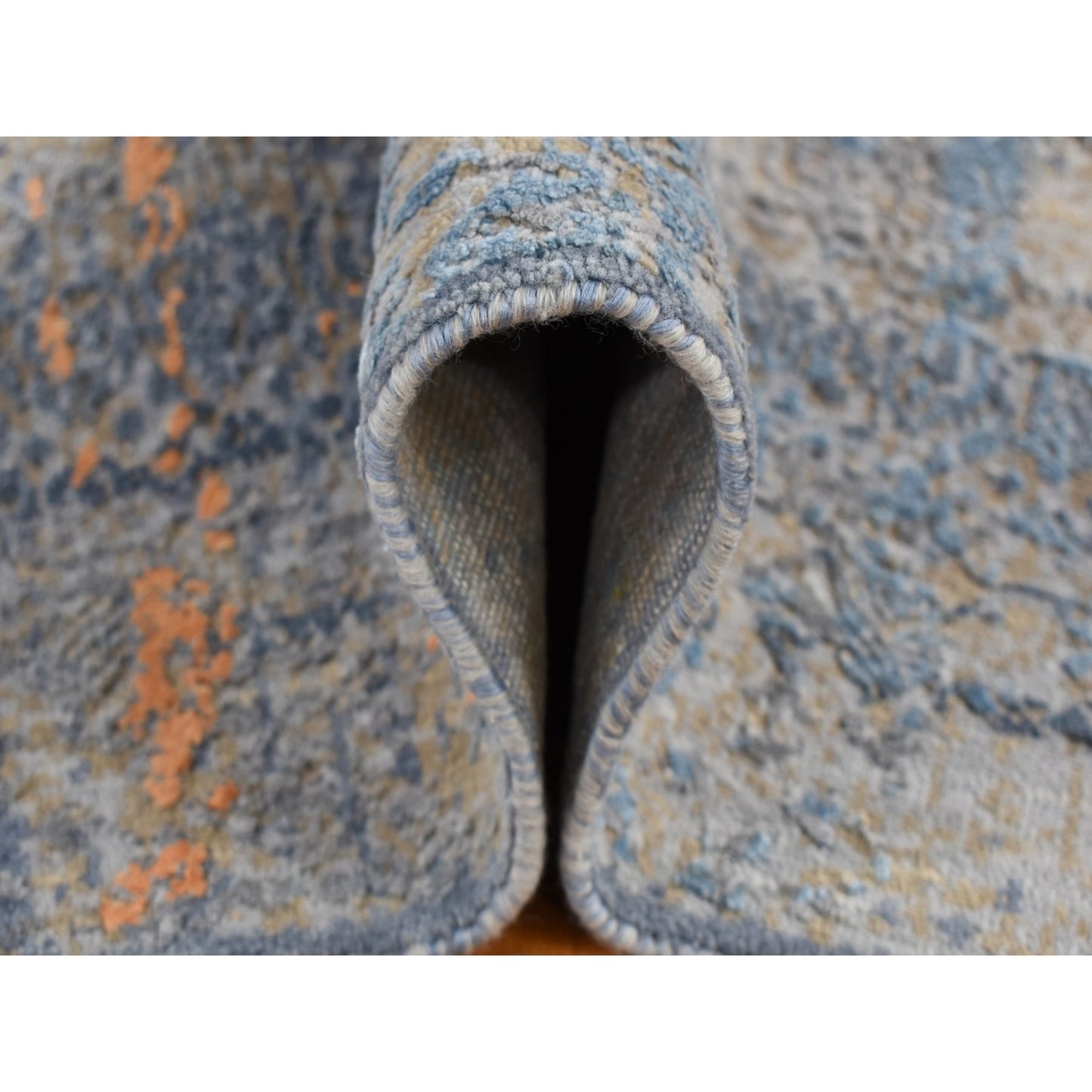 8'X10' Sky Blue Silk With Wool Modern Design Hand Knotted Rug