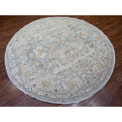 8'X8' Gray Ziegler Mahal Hand Knotted Pure Wool Round Oriental Rug