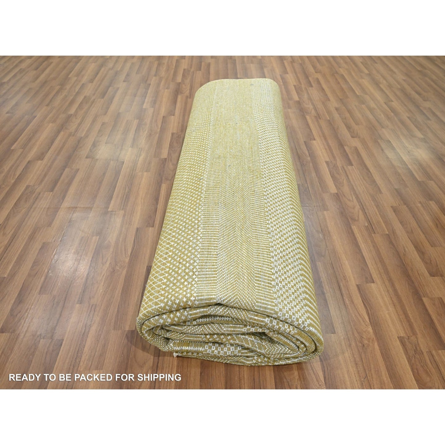 9'X12'3" Cumin Brown Modern Grass Design Hand Knotted Wool And Silk Rug