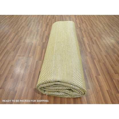 9'X12'3" Cumin Brown Modern Grass Design Hand Knotted Wool And Silk Rug