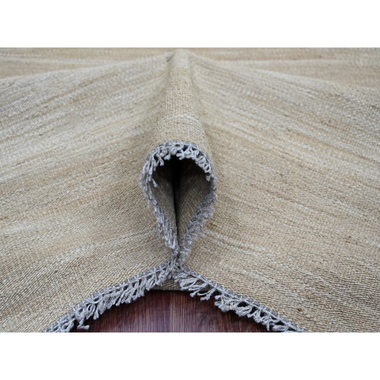 9'X12'1" Beaver Brown Solid Design Mixed Wool Hand Woven Flat Weave Rug