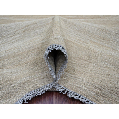 9'X12'1" Beaver Brown Solid Design Mixed Wool Hand Woven Flat Weave Rug