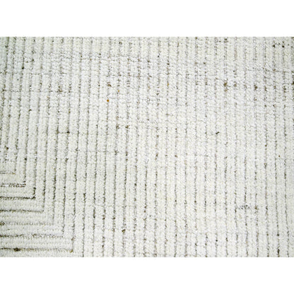 9'X12' Daisy White Geometric Variegated Line Design Wool Hand Knotted Rug