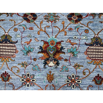 9'2"X12'4" Oxford Gray Wool Hand Knotted Sultani Pomegranate Design Rug